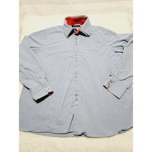 Coogi Luxe Mens Blue Red Design Cotton Button Down Business Party Shirt Size 4XL